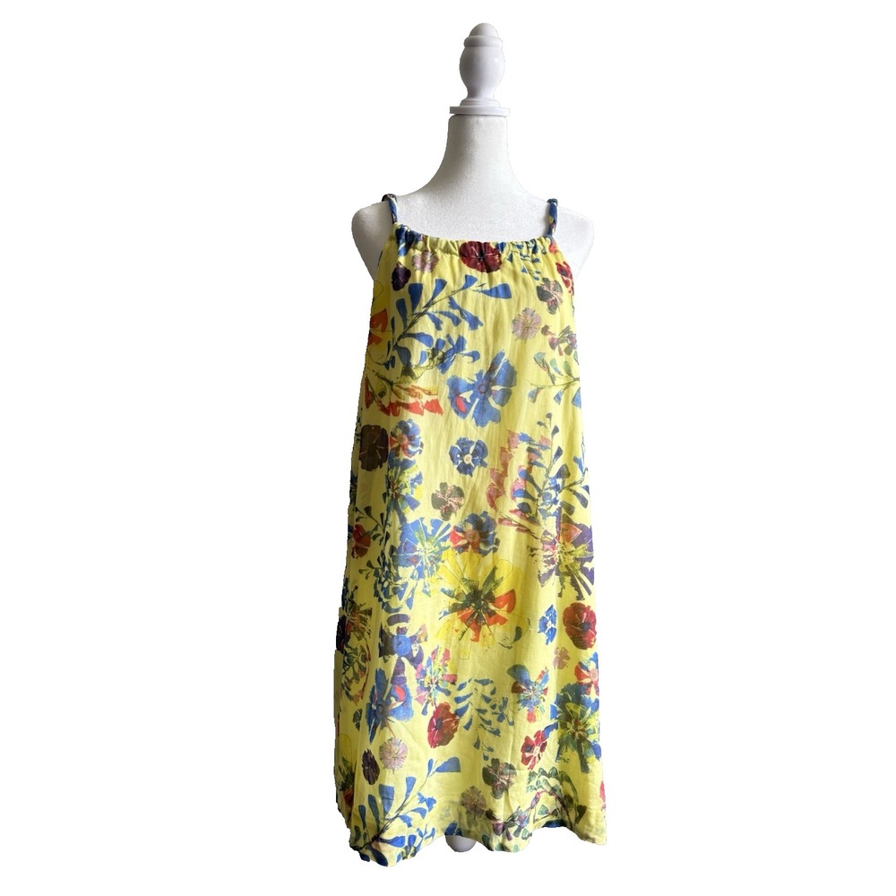 Vanessa Virginia Anthropologie Shift Dress Womens 6 Yellow Floral Braided Strap